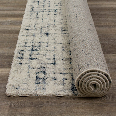 Sable 9813_P316 Cream Blue Soft Grid Rug By Kalora Interiors