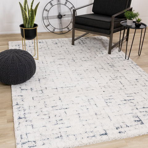 Sable Cream Blue Soft Grid Rug by Kalora Interiors