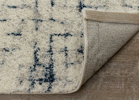 Sable 9813_P316 Cream Blue Soft Grid Rug By Kalora Interiors