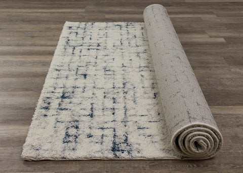 Sable 9813_P316 Cream Blue Soft Grid Rug By Kalora Interiors