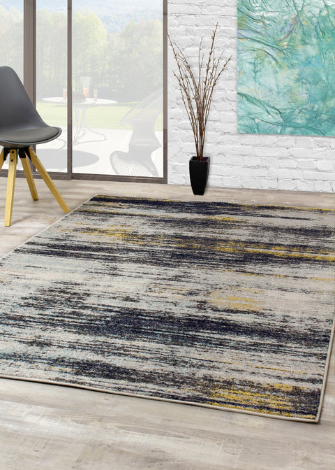 Saffron Cream Blue Smoothing Screen Rug by Kalora Interiors