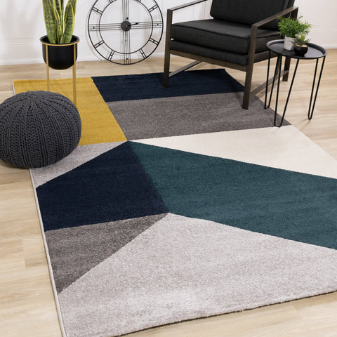 Safi Grey Blue Large Geometry Rug by Kalora Interiors