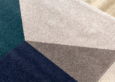 Safi 5588_X164 Grey Teal Yellow Geometric Area Rug by Kalora Interiors