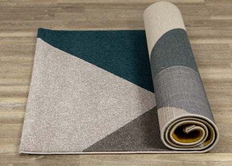 Safi 5588_X164 Grey Teal Yellow Geometric Area Rug by Kalora Interiors