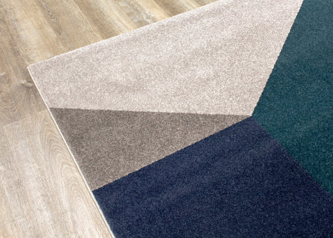 Safi 5588_X164 Grey Teal Yellow Geometric Area Rug by Kalora Interiors