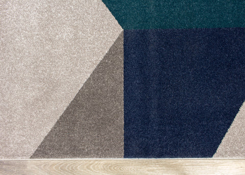 Safi 5588_X164 Grey Teal Yellow Geometric Area Rug by Kalora Interiors