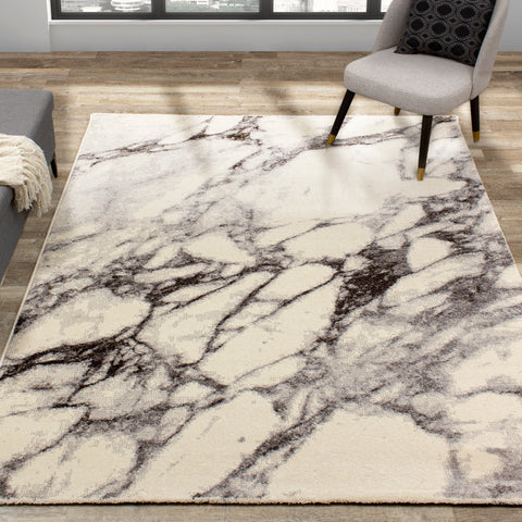 Safi 7776_6S11 Grey Cream Marble Pattern Area Rug by Kalora Interiors
