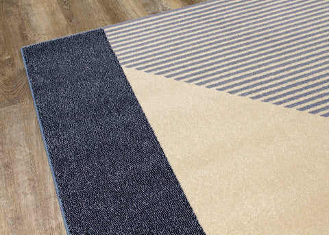 Safi Blue Cream Blocks Stripes Rug by Kalora Interiors