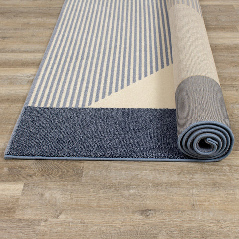 Safi Blue Cream Blocks Stripes Rug by Kalora Interiors