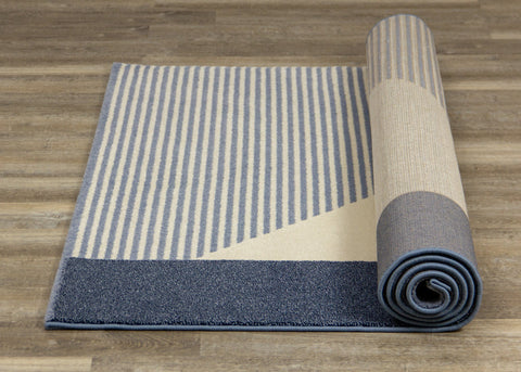 Safi Blue Cream Blocks Stripes Rug by Kalora Interiors