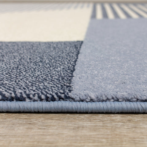 Safi Blue Cream Blocks Stripes Rug by Kalora Interiors