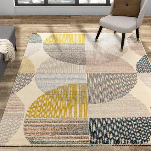 Safi 9524_X101 Cream Circles Area Rug by Kalora Interiors