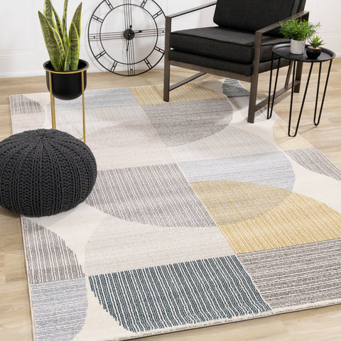 Safi Cream Grey Multi Coloured Circles Rug by Kalora Interiors