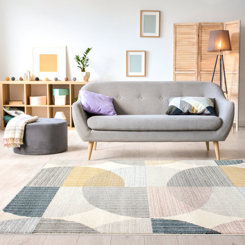 Safi 9524_X101 Cream Circles Area Rug by Kalora Interiors