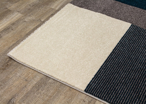 Safi Grey Blue Blocks Round Edges Rug by Kalora Interiors