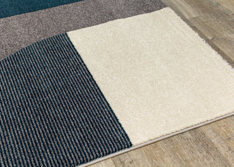 Safi Grey Blue Blocks Round Edges Rug by Kalora Interiors