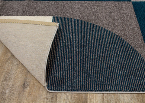 Safi Grey Blue Blocks Round Edges Rug by Kalora Interiors