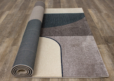 Safi Grey Blue Blocks Round Edges Rug by Kalora Interiors