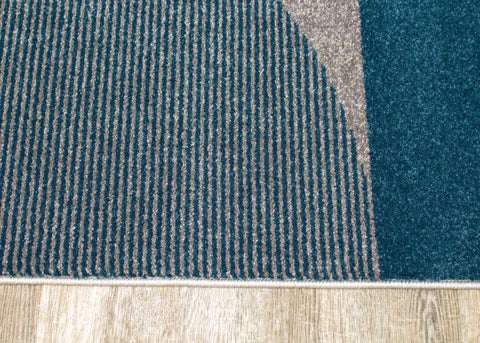 Safi Grey Blue Blocks Round Edges Rug by Kalora Interiors