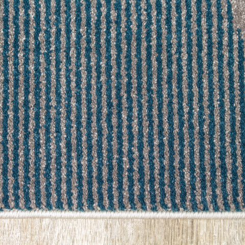 Safi Grey Blue Blocks Round Edges Rug by Kalora Interiors