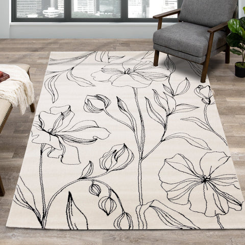 Safi Cream Grey Flower Rug by Kalora Interiors