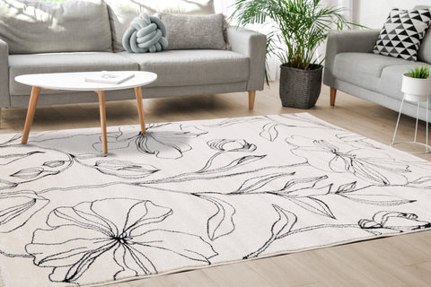 Safi Cream Grey Flower Rug by Kalora Interiors