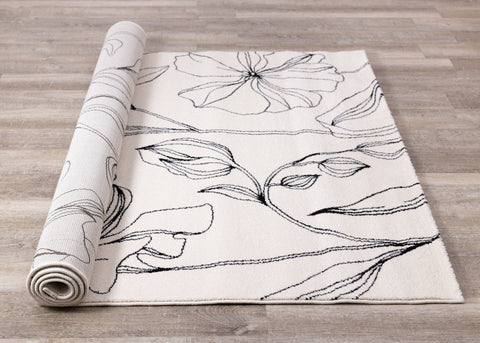Safi Cream Grey Flower Rug by Kalora Interiors