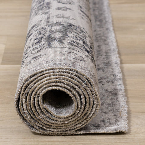 Sara Grey Black Elaborate Edging Rug by Kalora Interiors