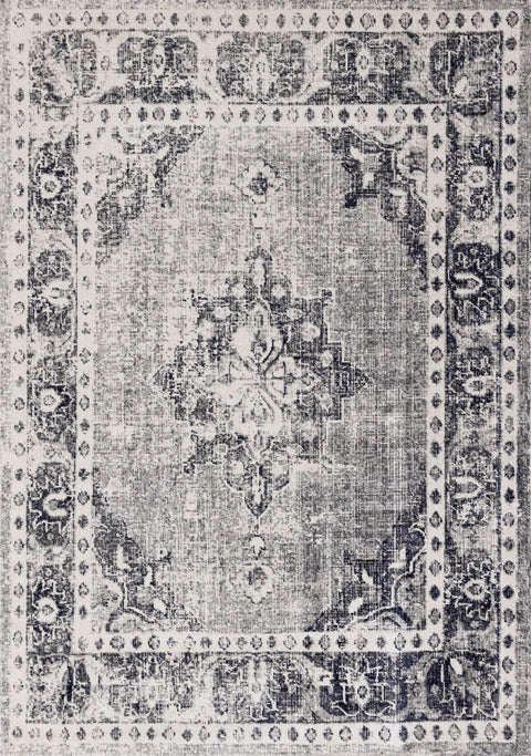 Sara Grey Black Elaborate Edging Rug by Kalora Interiors