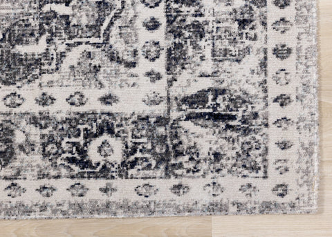 Sara Grey Black Elaborate Edging Rug by Kalora Interiors