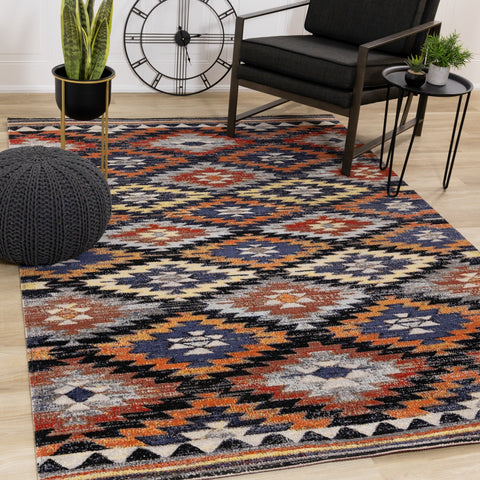 Sara Black Orange Bright Southwest Rug by Kalora Interiors