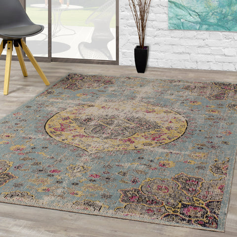 Sara B564_0848 Yellow Bulb Oriental Style Distressed Area Rug by Kalora Interiors