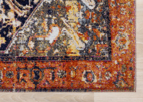 Sara Black Orange Ornate Border Rug by Kalora Interiors