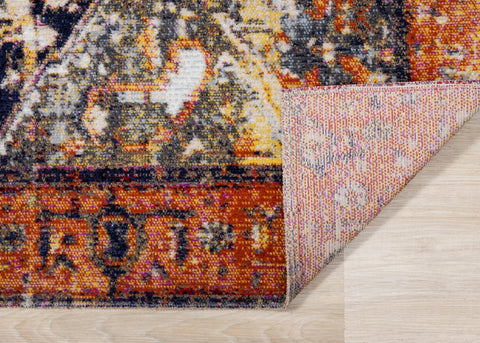 Sara Black Orange Ornate Border Rug by Kalora Interiors