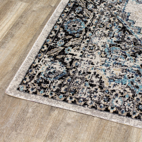 Sara Grey Blue Faded Border Rug By Kalora Interiors