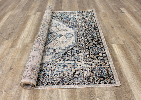 Sara Grey Blue Faded Border Rug By Kalora Interiors