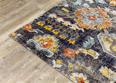 Sara Grey Blue Yellow Ornamental Rug by Kalora Interiors