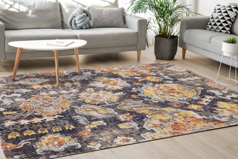 Sara Grey Blue Yellow Ornamental Rug by Kalora Interiors