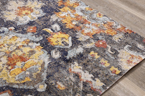 Sara Grey Blue Yellow Ornamental Rug by Kalora Interiors