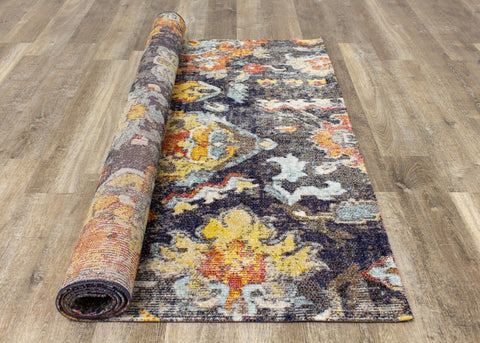 Sara Grey Blue Yellow Ornamental Rug by Kalora Interiors