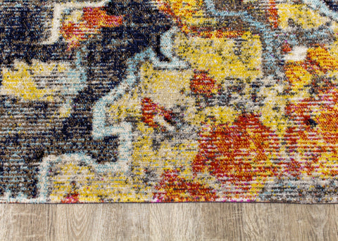 Sara Grey Blue Yellow Ornamental Rug by Kalora Interiors