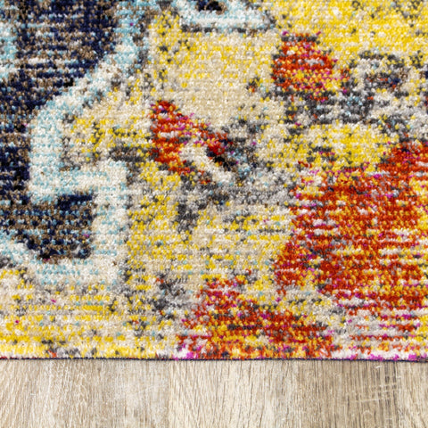 Sara Grey Blue Yellow Ornamental Rug by Kalora Interiors
