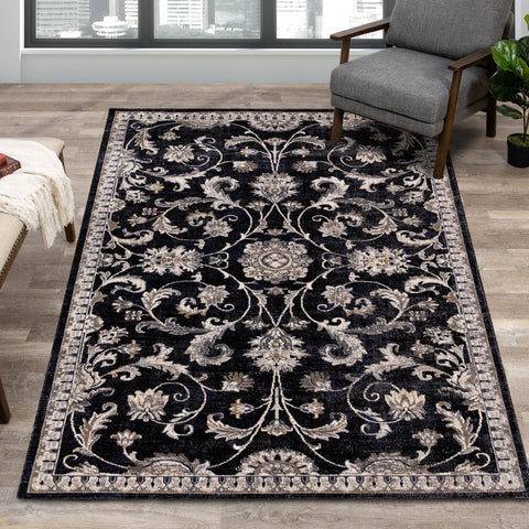 Sara Black Grey Elegant Traditional Rug by Kalora Interiors
