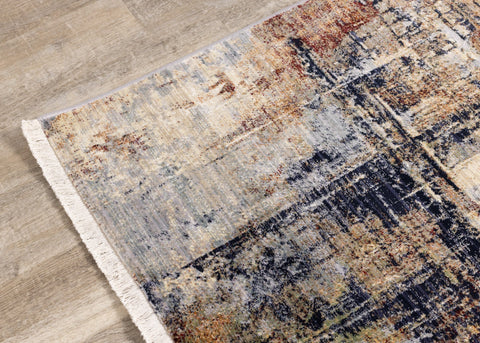 Serene Red Blue Beige Layered Distressed Rug by Kalora Interiors