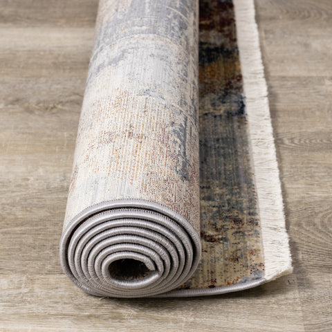 Serene Red Blue Beige Layered Distressed Rug by Kalora Interiors