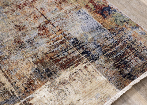 Serene Red Blue Beige Layered Distressed Rug by Kalora Interiors