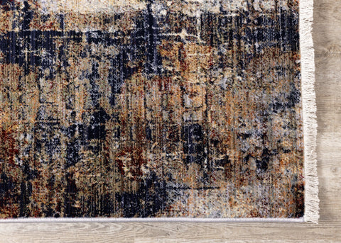 Serene Red Blue Beige Layered Distressed Rug by Kalora Interiors