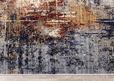 Serene Red Blue Beige Layered Distressed Rug by Kalora Interiors