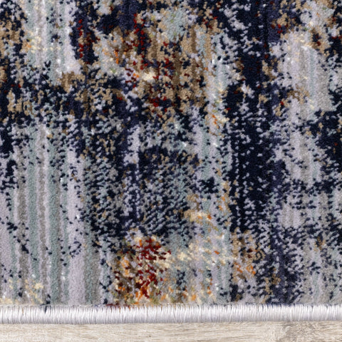 Serene Red Blue Beige Layered Distressed Rug by Kalora Interiors