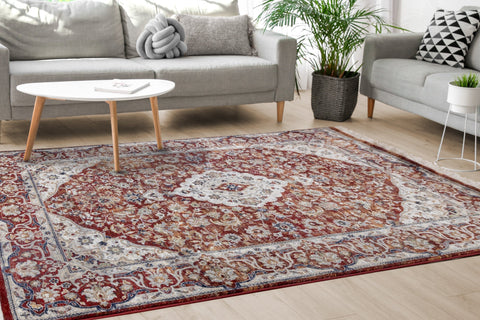 Serene Red Cream Classic Border Rug by Kalora Interiors